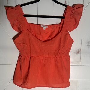 Coral Ruffle Sleeve Women's Top